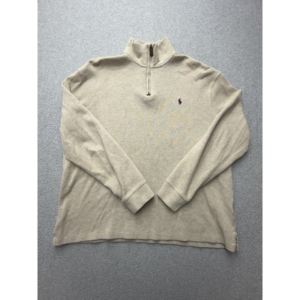 Polo Ralph Lauren Sweater Mens Large Beige 1/4 Zip Mock Neck Knit Pullover
